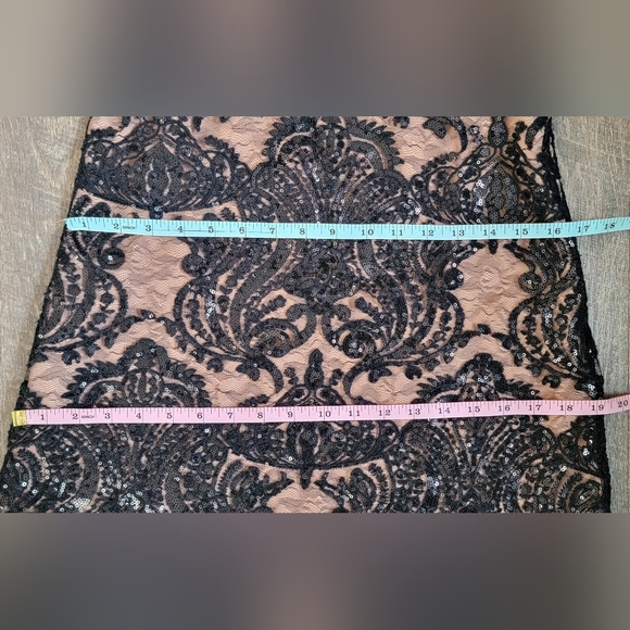 Free People Night Shimmers Micro Chemise Dress Woman's 4 Black Tan Sequined Lace - Picture 9 of 11